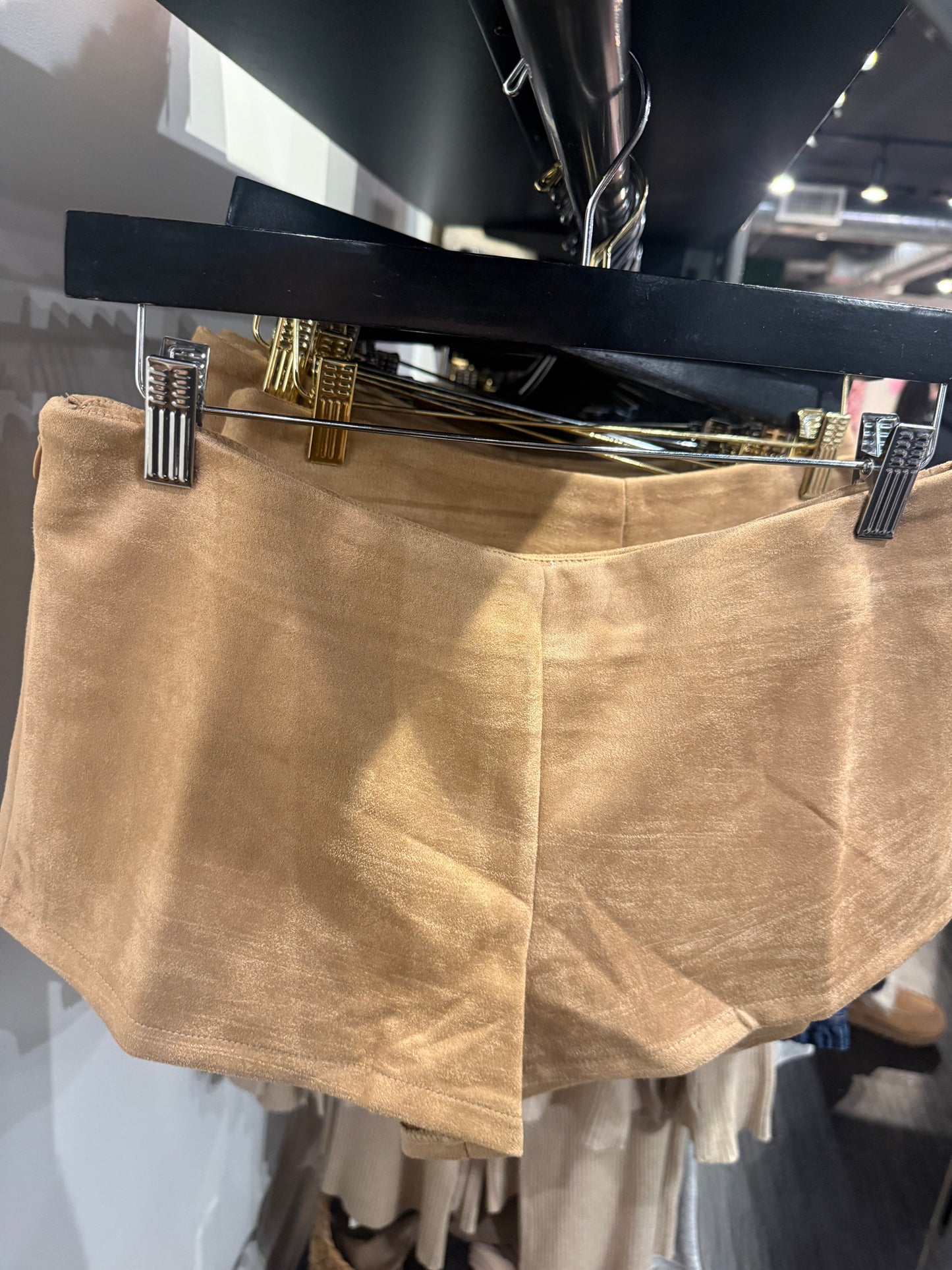 Tan suede mini shorts