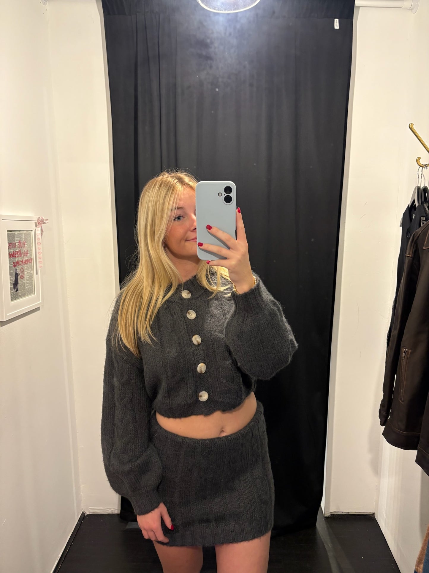 Grey Sweater Skirt Set