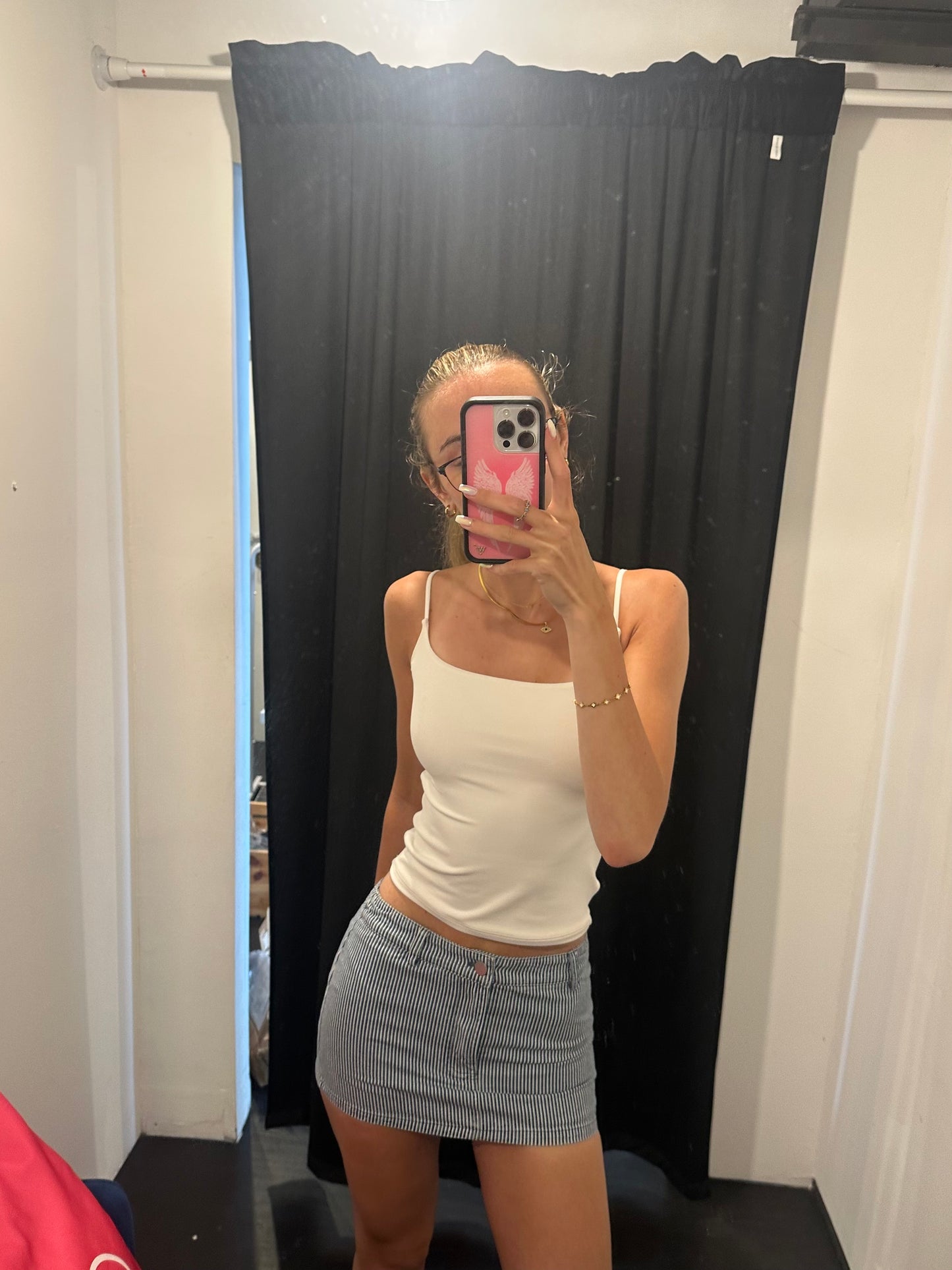 Striped denim skirt