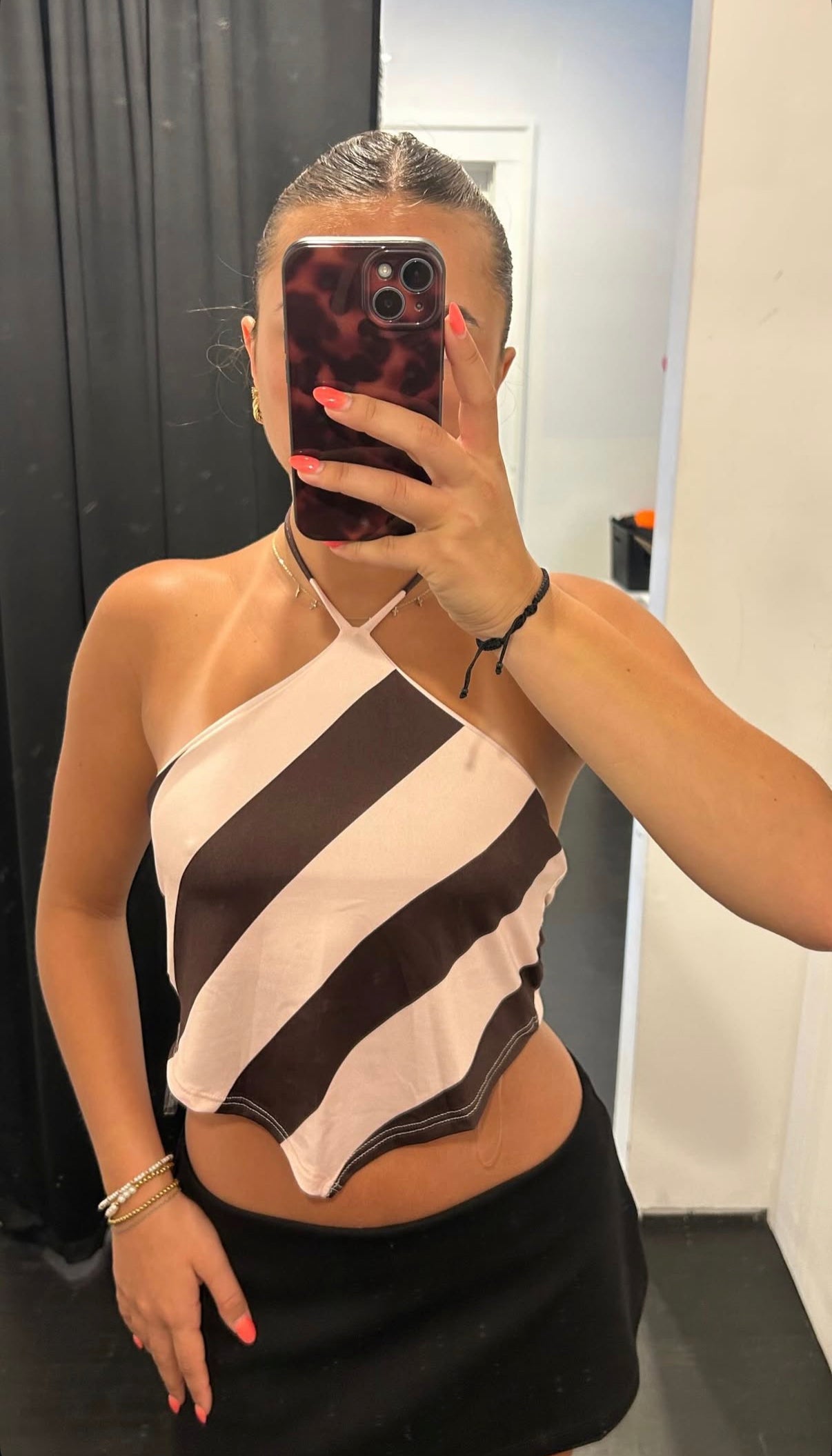 Pink & Brown Silk Halter