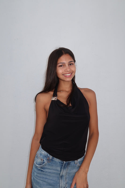 Black Halter Top with Gold piece