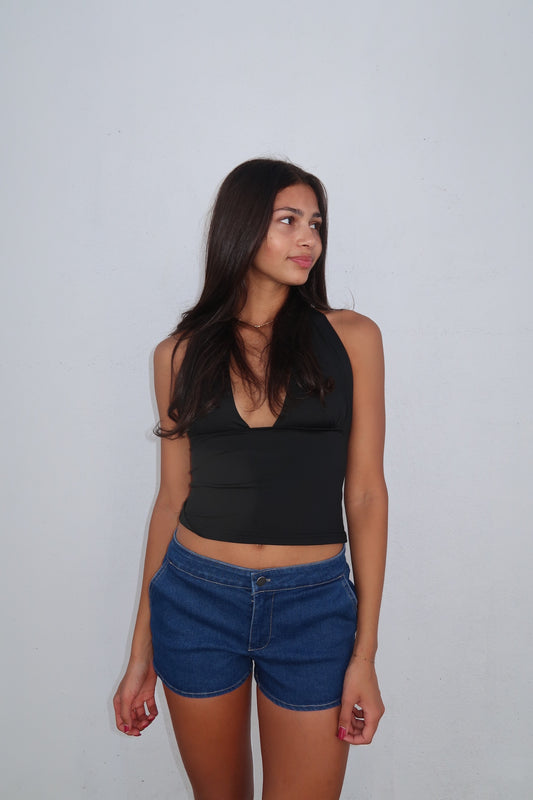 Black Halter Tie Top