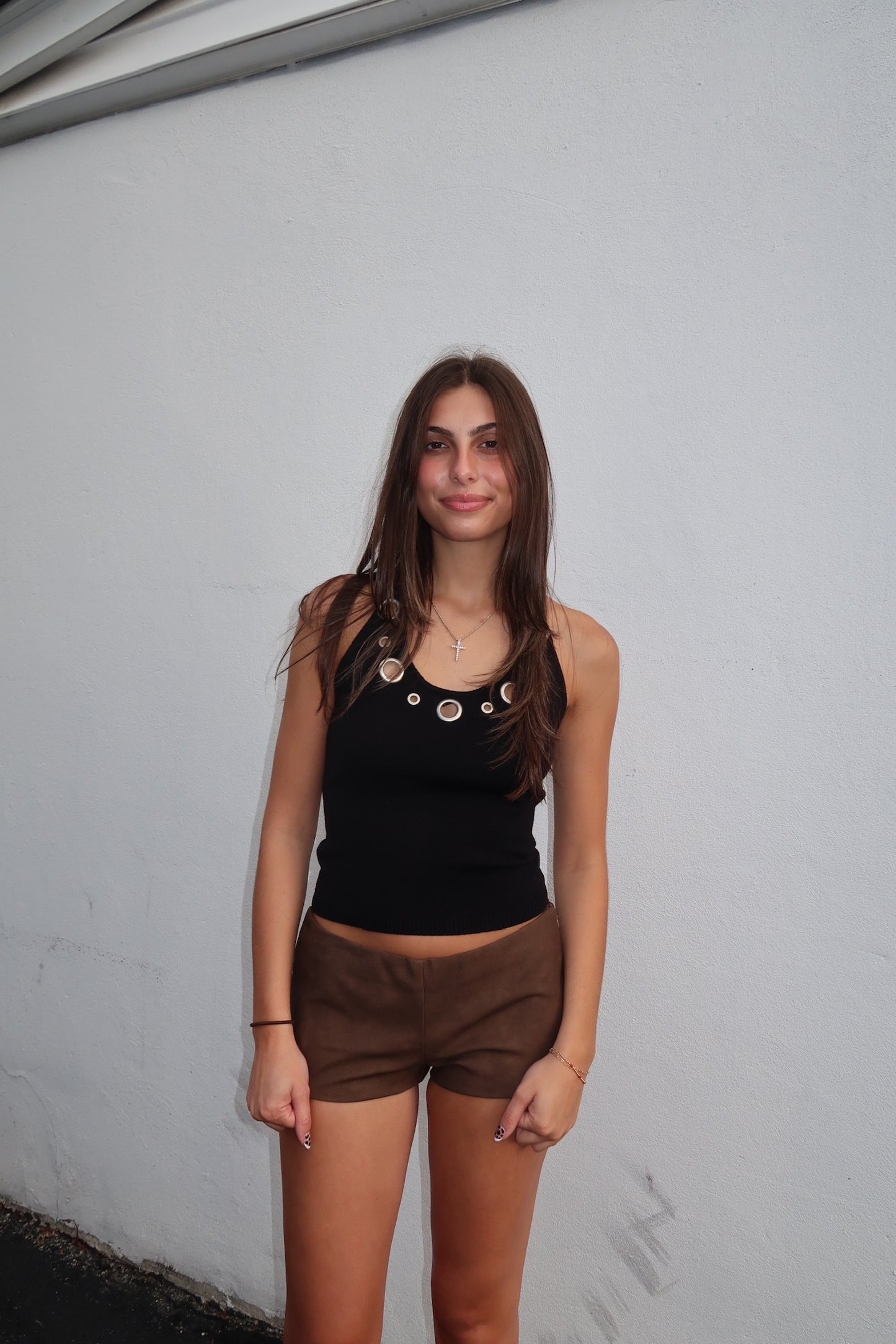 Brown Leather Micro Shorts