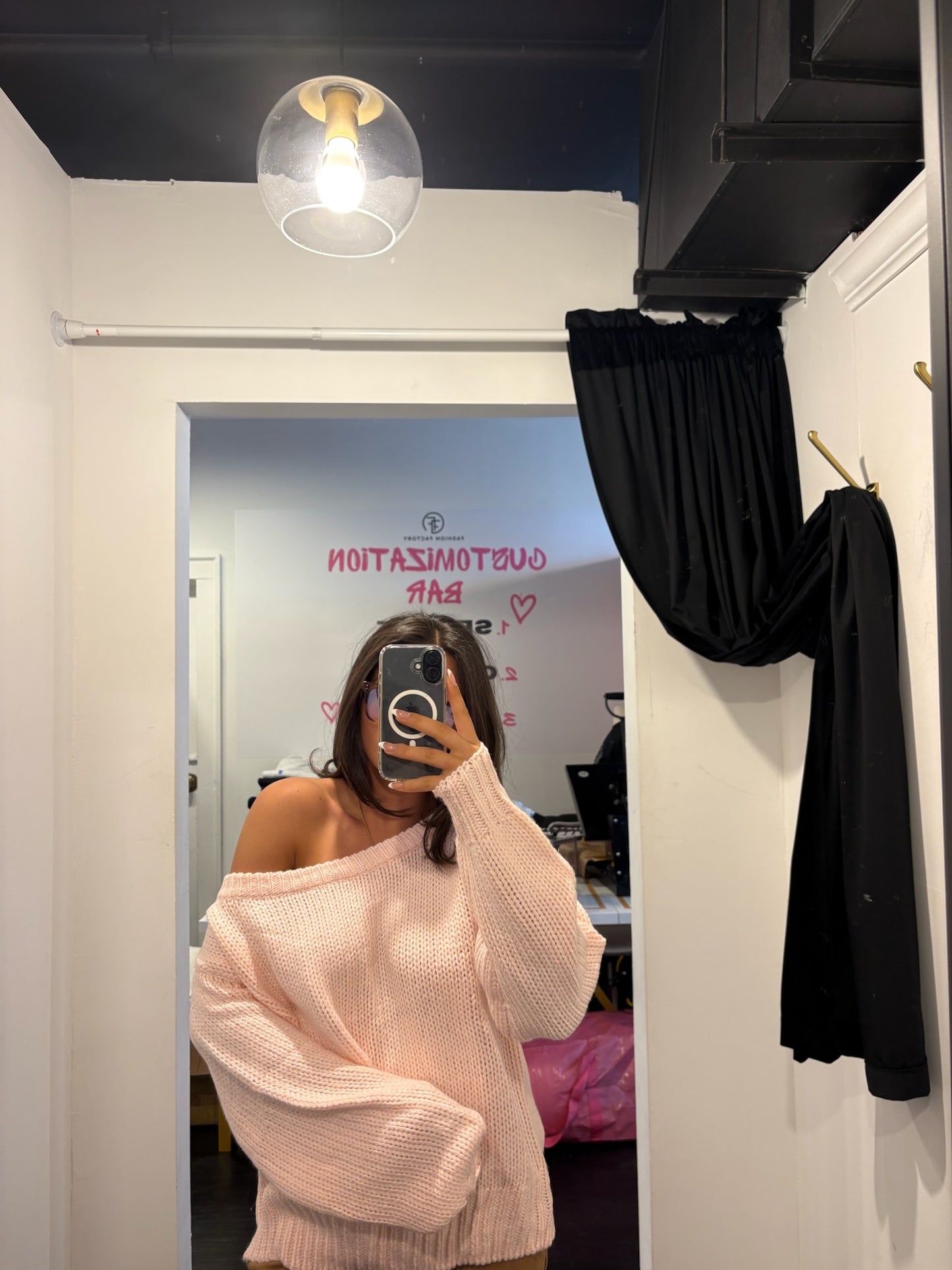Pink off the shoulder sweater