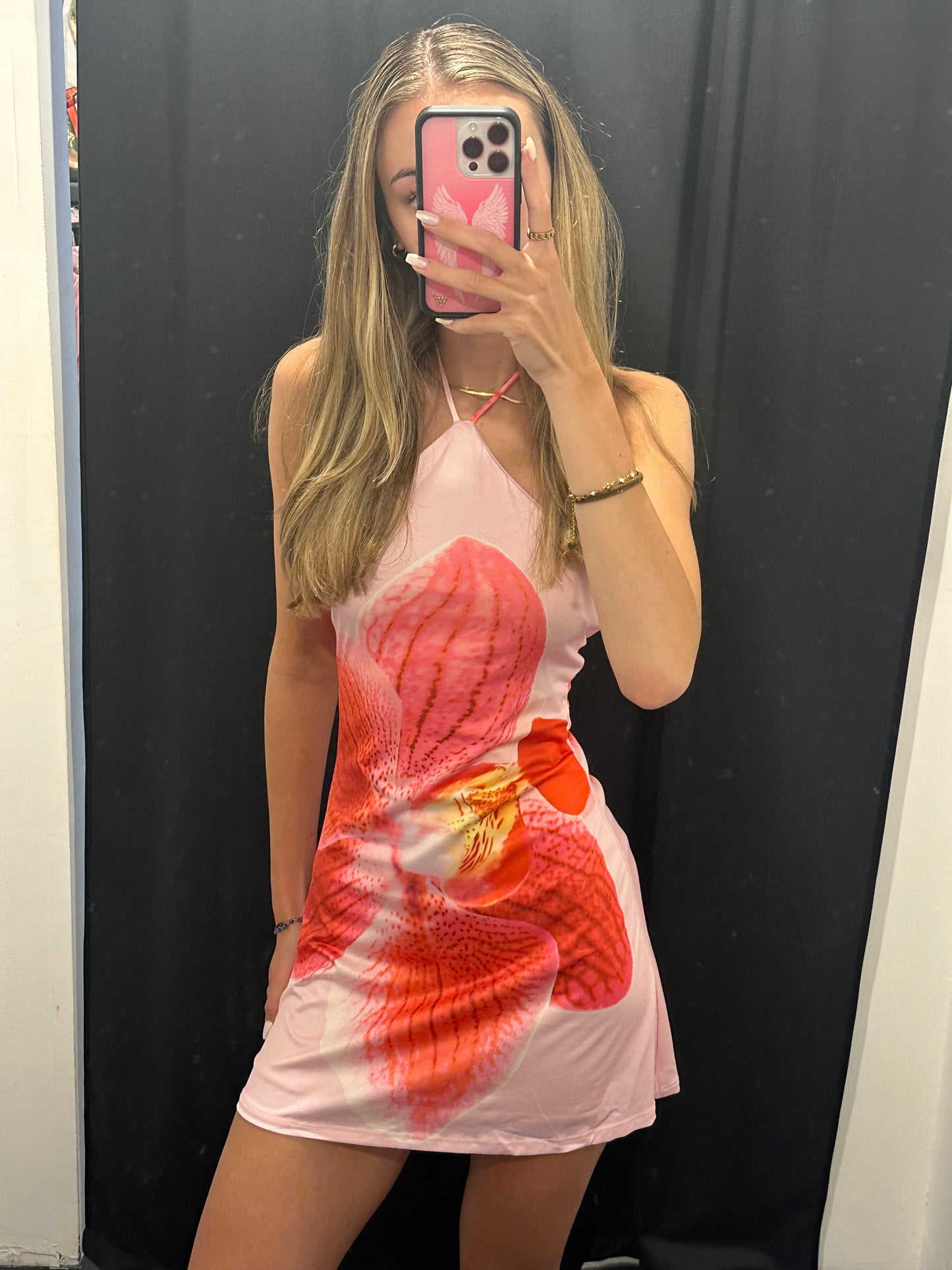 Light Pink Flower Halter Dress