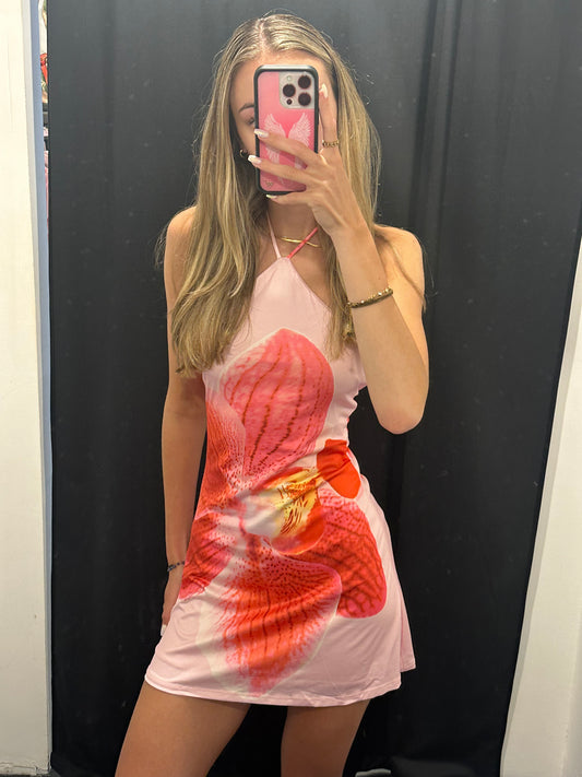 Light Pink Flower Halter Dress