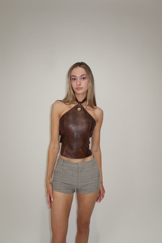 Chestnut plaid mini shorts