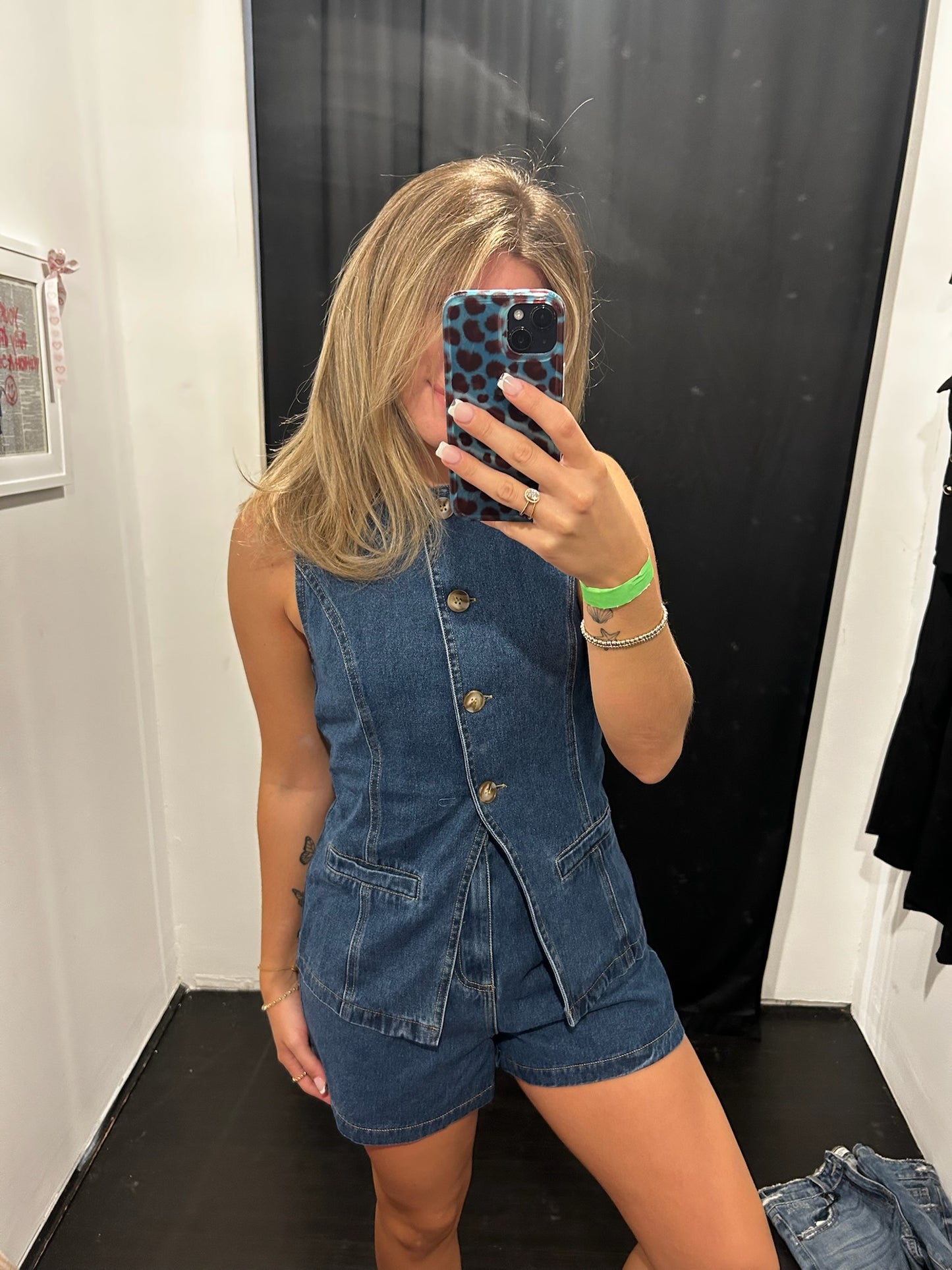 Denim Button Short Set