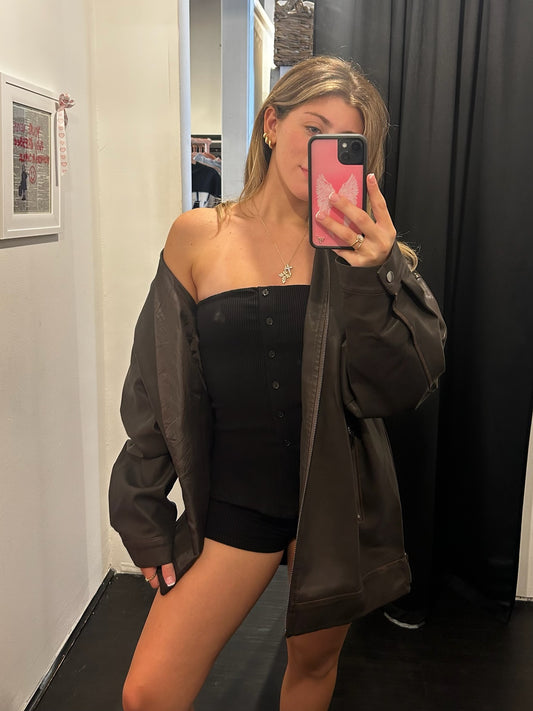 Black strapless button jumpsuit