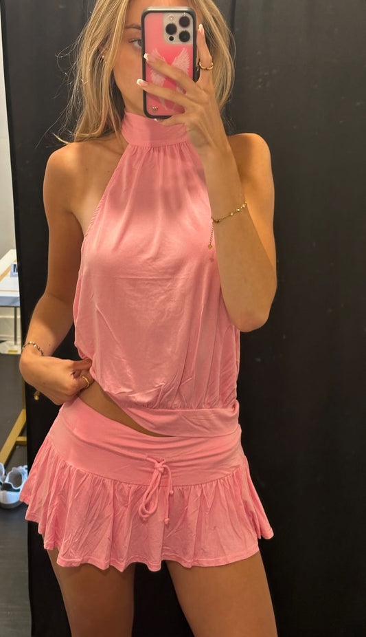 Pink Halter Skirt set