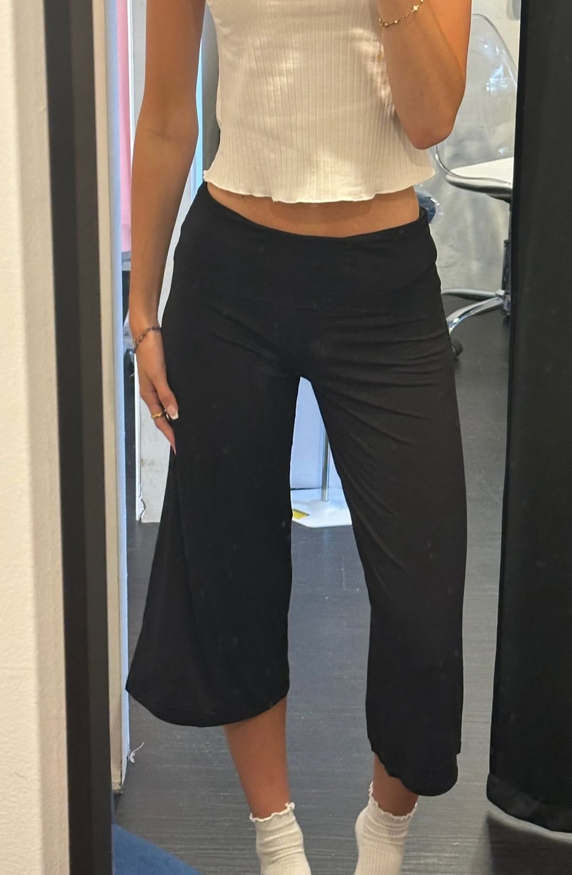 Black fold over flare capris