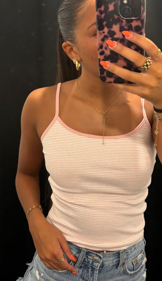 Pink and White striped tank