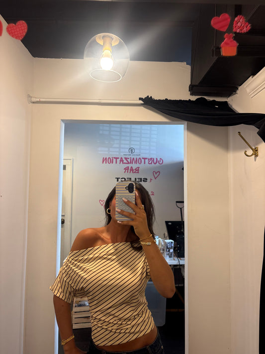 Yellow and Brown Striped off the shoulder top