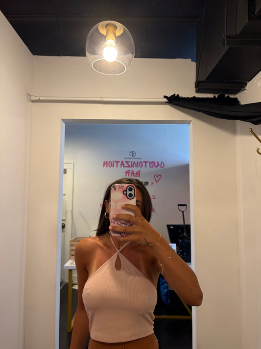 Pink ribbed halter