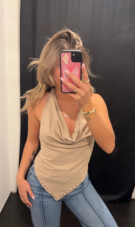 Tan Studded Halter top