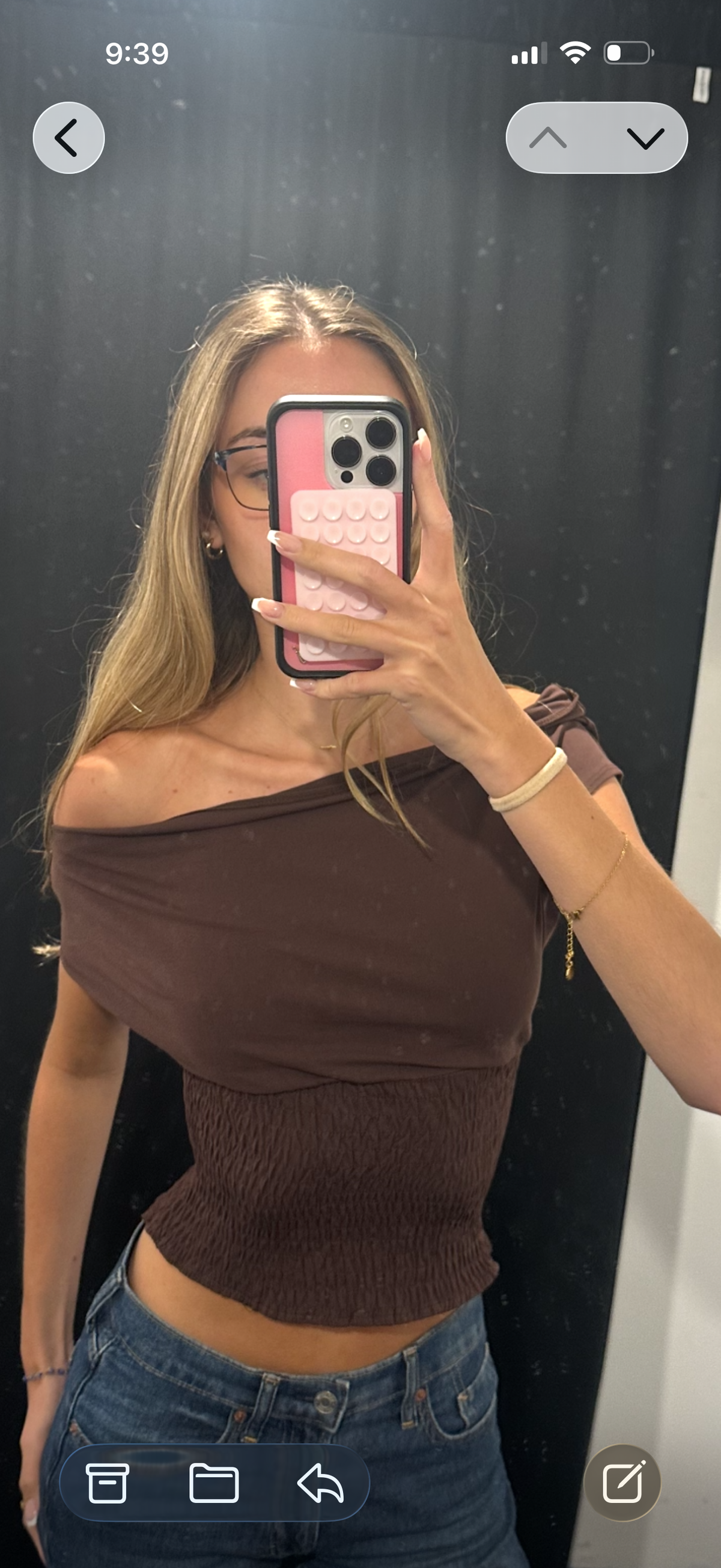 Brown off the shoulder