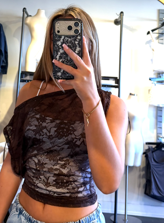 Lace Brown Off the Shoulder top