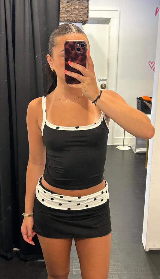 Black Skirt set with Polka Dot Trim